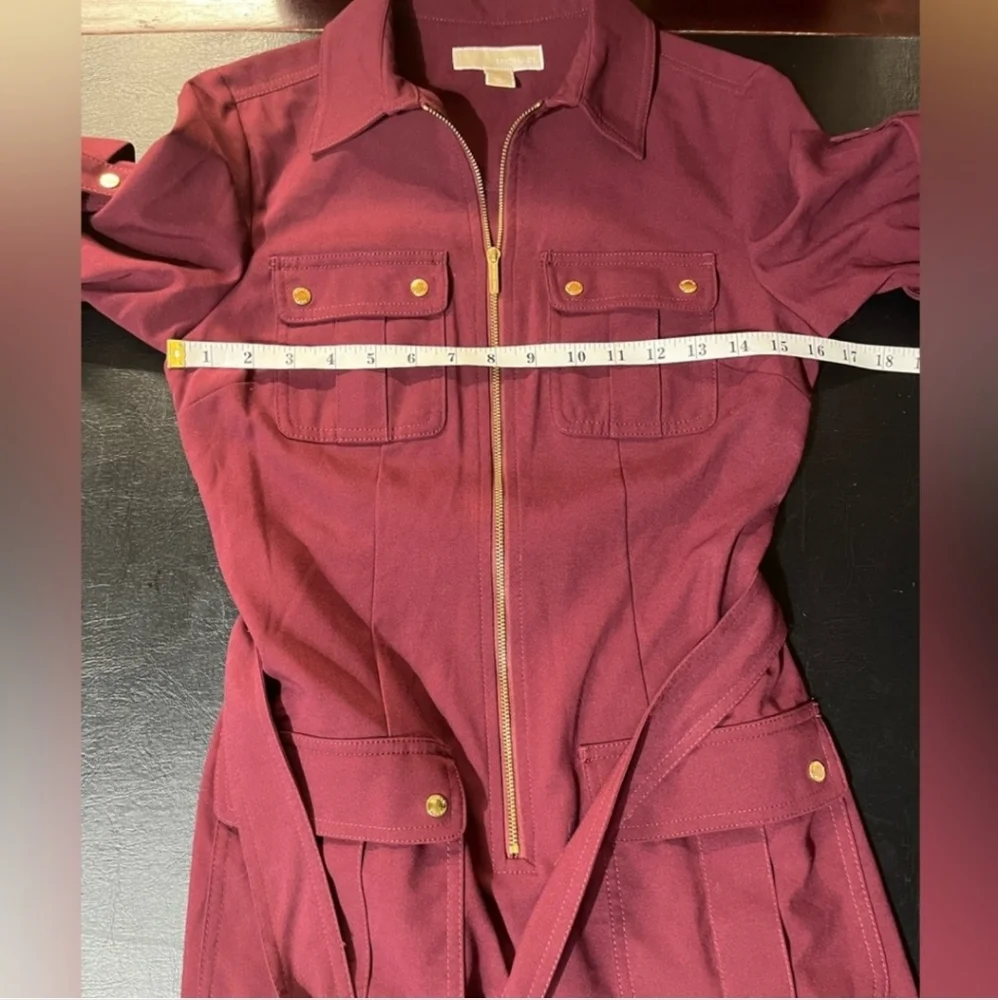 Michael Kors Burgundy or Tan Shirt Dress Goldtone Hardware Small - Picture 8 of 14